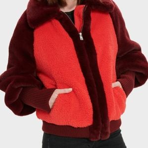 UGG Spanish Red Augusta Sherpa Two Tone Design Baseball Jacket
